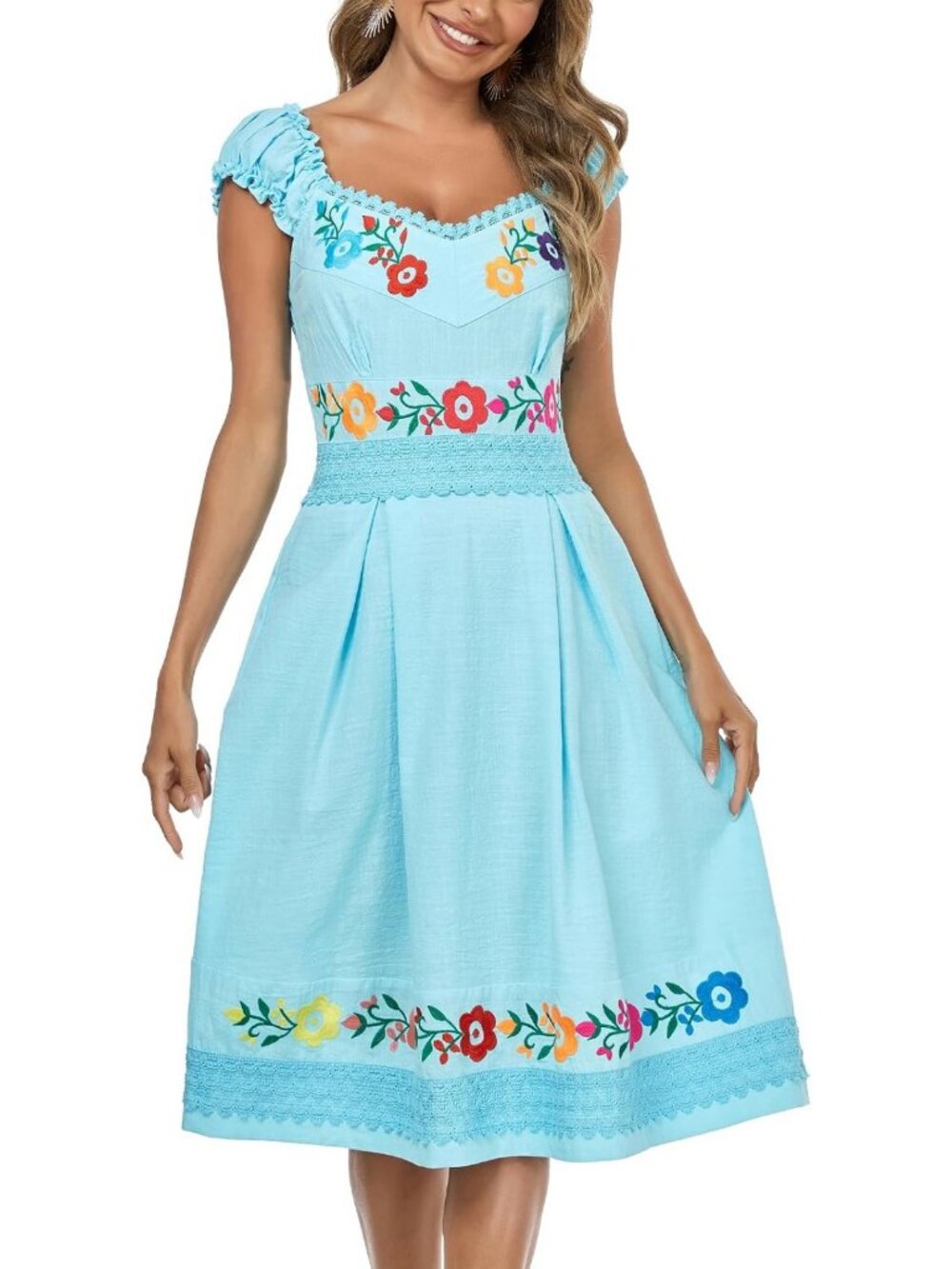 Embroidered Women's Mexican Dress | Casual Lace Party Dress | Boho Chic Style